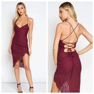 Lovers + Friends Burgundy Lace Strappy Back Midi Dress Skylight‎ Dress Size S